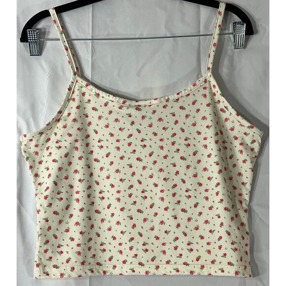 Happy Camper Strawberry Themed Soft V Neck Cami Cropped Tank Top Reg Size L - Picture 2 of 4